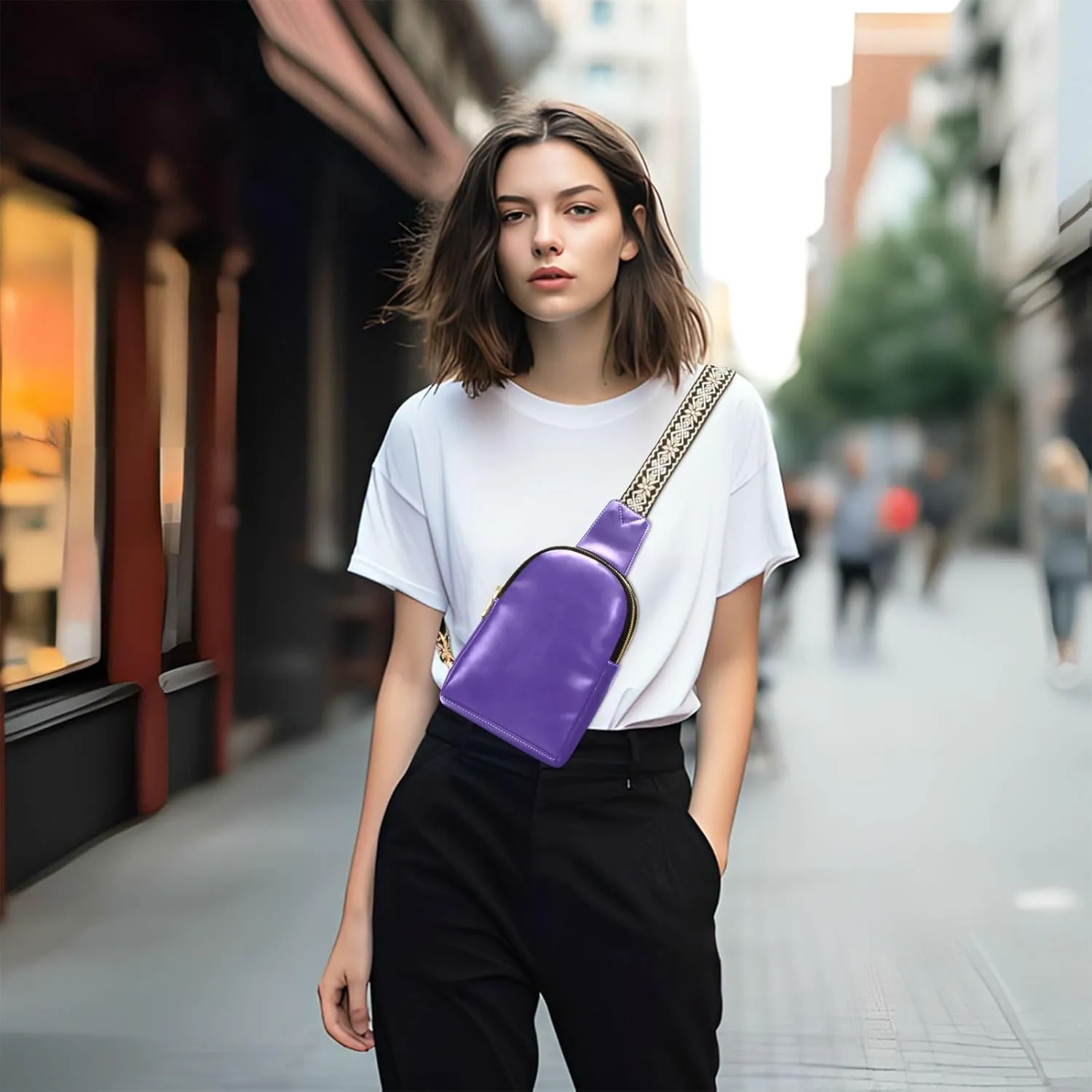 Dark Purple Crossbody Sling Bag for Women Men Leather Chest Bags Purse Adjustable Cross Body Daypack for Workout Outdoors Travel