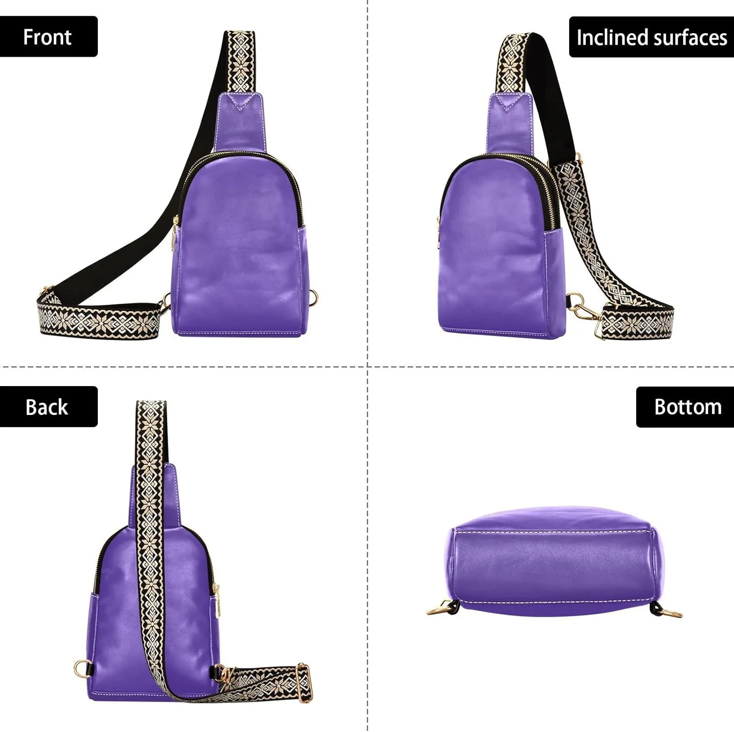 Dark Purple Crossbody Sling Bag for Women Men Leather Chest Bags Purse Adjustable Cross Body Daypack for Workout Outdoors Travel