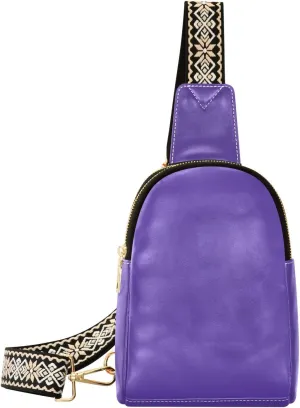 Dark Purple Crossbody Sling Bag for Women Men Leather Chest Bags Purse Adjustable Cross Body Daypack for Workout Outdoors Travel