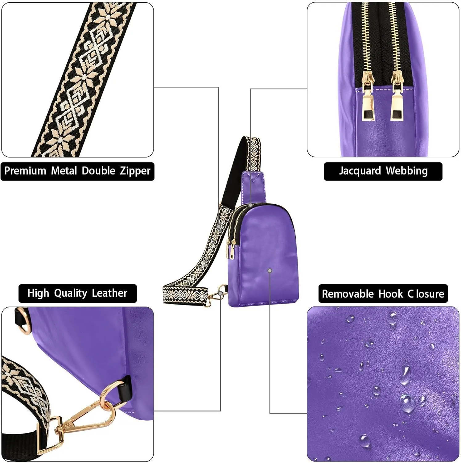 Dark Purple Crossbody Sling Bag for Women Men Leather Chest Bags Purse Adjustable Cross Body Daypack for Workout Outdoors Travel