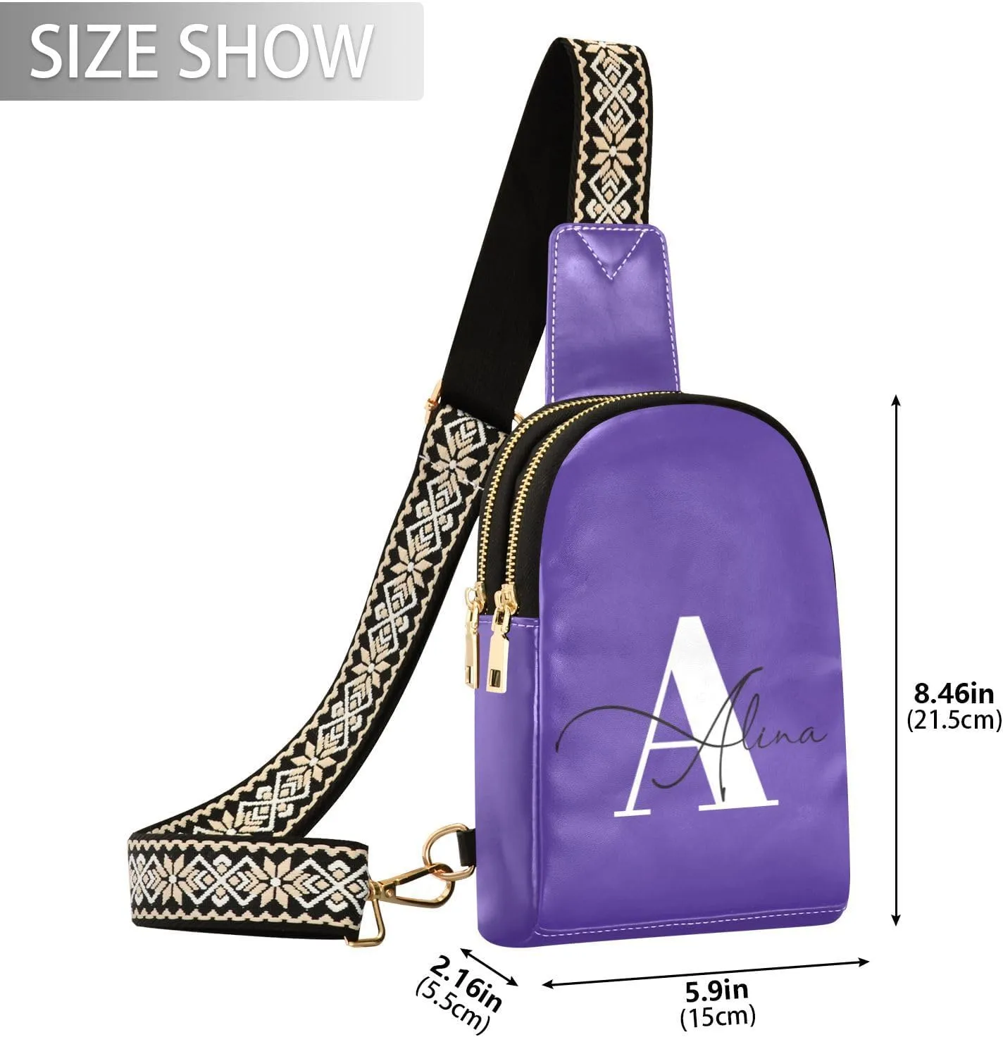 Dark Purple Custom Crossbody Sling Bag for Women Men Personalized Leather Chest Bags Purse Adjustable Cross Body Daypack for Cycling Hiking Running