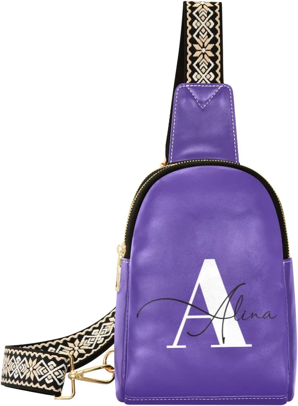 Dark Purple Custom Crossbody Sling Bag for Women Men Personalized Leather Chest Bags Purse Adjustable Cross Body Daypack for Cycling Hiking Running