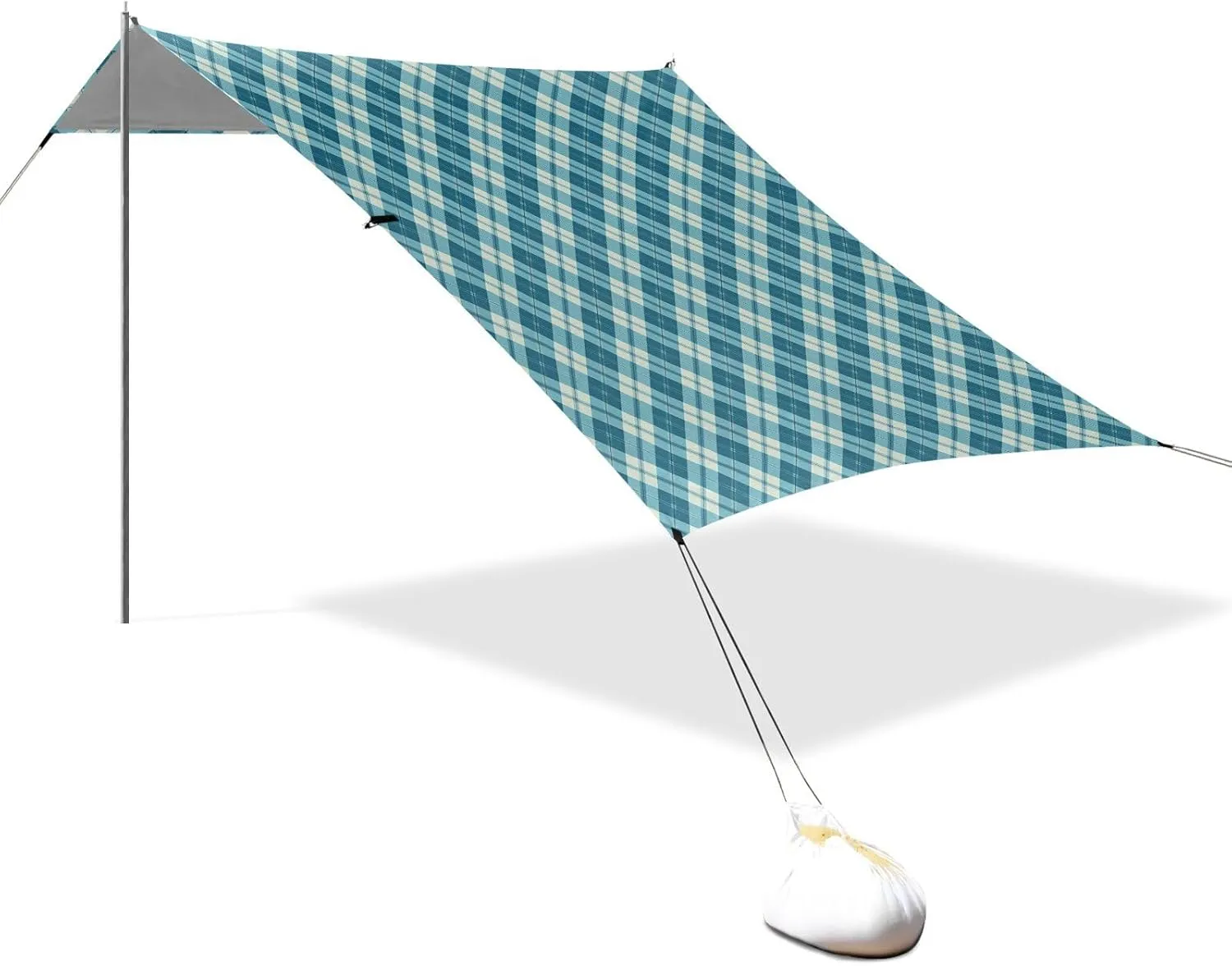 Dark Turquoise Checkeds Beach Tent & Canopy UPF50  Protection Waterproof Portable Sun Shelter with Sandbags, Sand Shovel, Poles for Camping, Picnics, Backyard