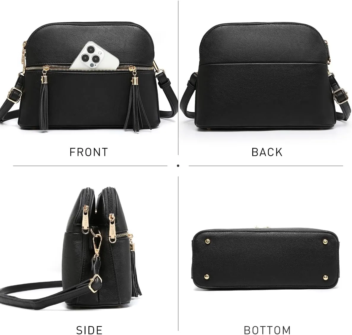 Dasein Women Tassel Zipper Pocket Crossbody Bag Shoulder Purse Fashion Travel Bag with Multi Pockets