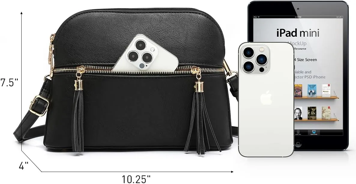 Dasein Women Tassel Zipper Pocket Crossbody Bag Shoulder Purse Fashion Travel Bag with Multi Pockets