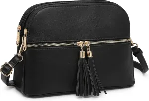 Dasein Women Tassel Zipper Pocket Crossbody Bag Shoulder Purse Fashion Travel Bag with Multi Pockets