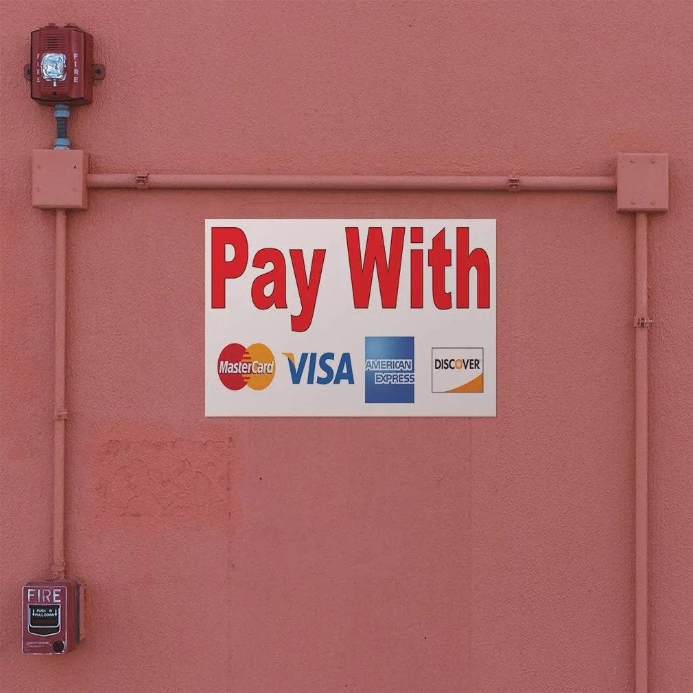 Decal Stickers Multiple Sizes Pay with Visa MasterCard Red Industrial Vinyl Safety Sign Label Business 36x24Inches
