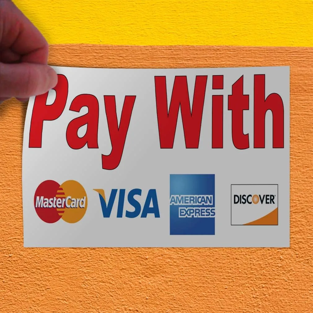Decal Stickers Multiple Sizes Pay with Visa MasterCard Red Industrial Vinyl Safety Sign Label Business 36x24Inches