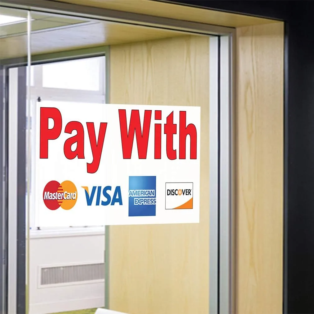Decal Stickers Multiple Sizes Pay with Visa MasterCard Red Industrial Vinyl Safety Sign Label Business 36x24Inches