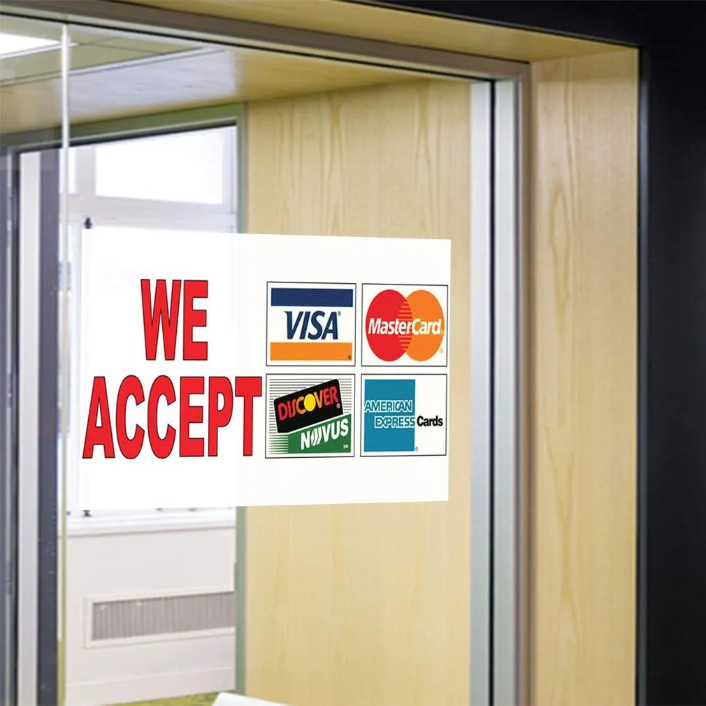 Decal Stickers Multiple Sizes We Accept Visa MasterCard Red Industrial Vinyl Safety Sign Label Business 36x24Inches