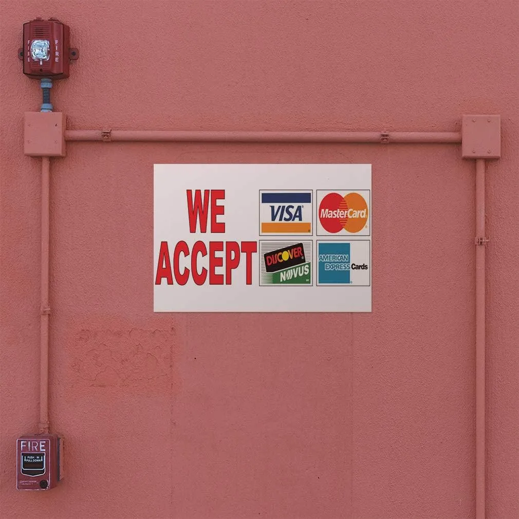 Decal Stickers Multiple Sizes We Accept Visa MasterCard Red Industrial Vinyl Safety Sign Label Business 36x24Inches