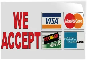 Decal Stickers Multiple Sizes We Accept Visa MasterCard Red Industrial Vinyl Safety Sign Label Business 36x24Inches