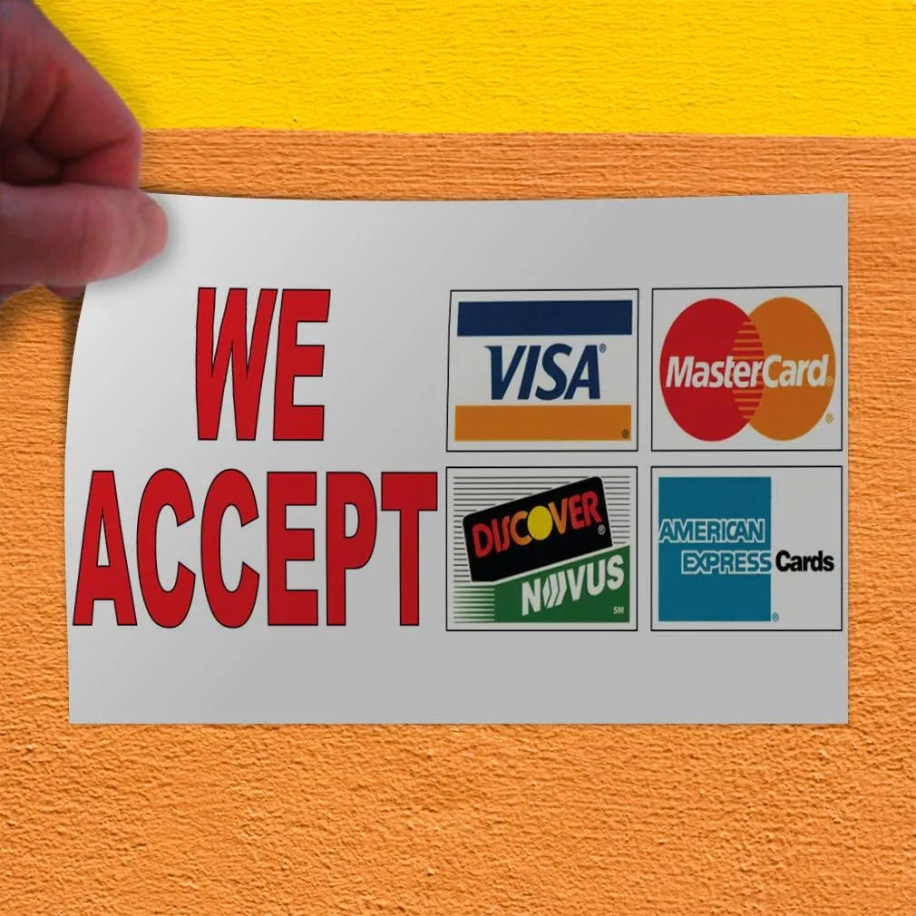 Decal Stickers Multiple Sizes We Accept Visa MasterCard Red Industrial Vinyl Safety Sign Label Business 36x24Inches