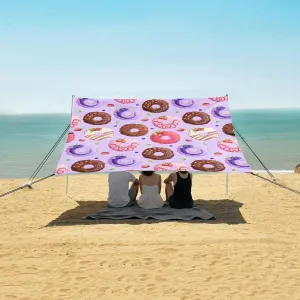 Delicious Donuts Beach Canopy Tent Anti-UV & Wind Resistant, Camping Sun Shelter Easy Setup Portable,Outdoor Shade Tents with Sandbags,Sand Shovels,Ground Pegs & Stability Poles