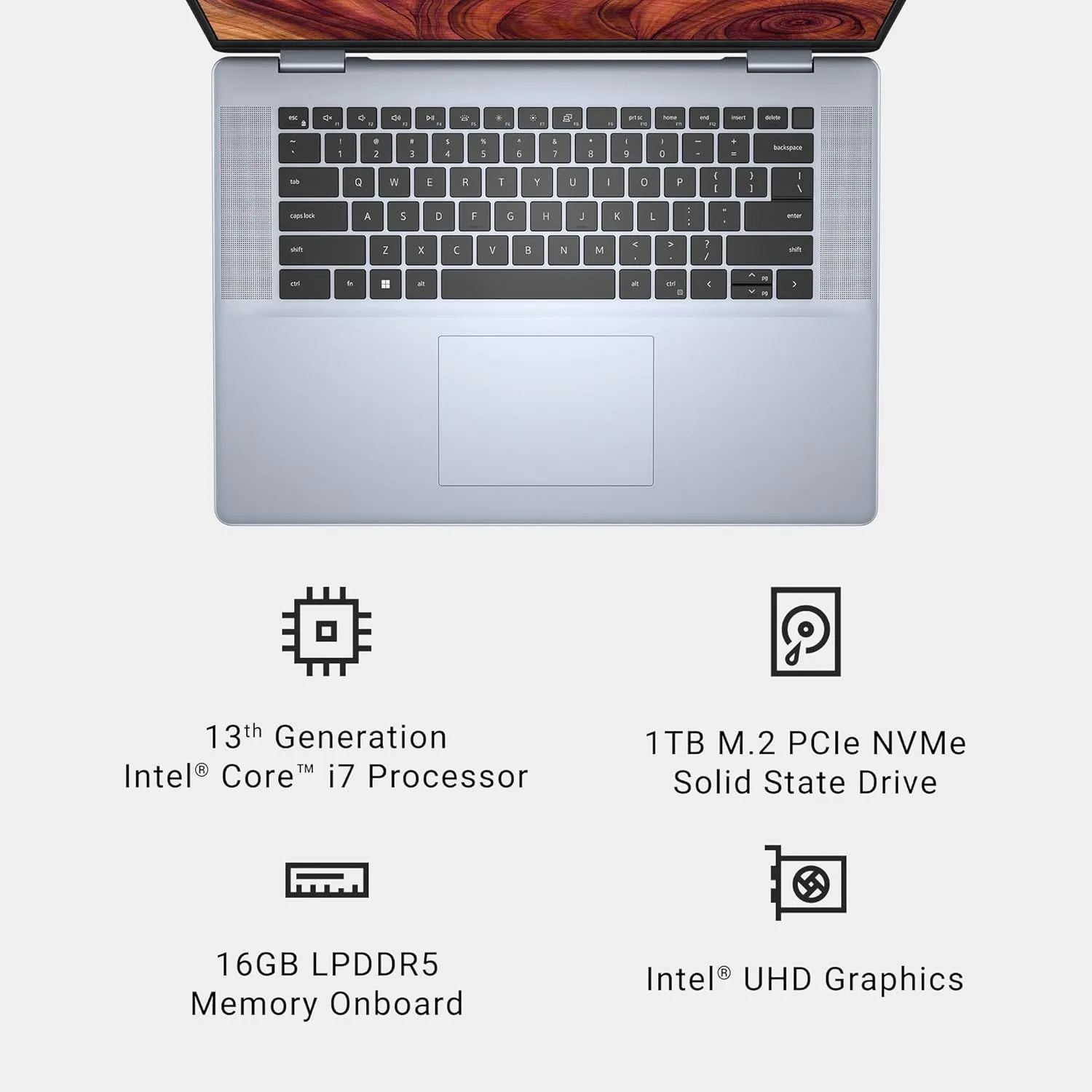 Dell Inspiron 16 Plus 7640 Laptop - 16.0-inch 16:10 2.5K Display, Intel Core i7-13620H Processor, 16GB LPDDR5 RAM, 1TB SSD, Intel UHD Graphics, Windows 11 Home, Onsite & Migrate Service - Ice Blue