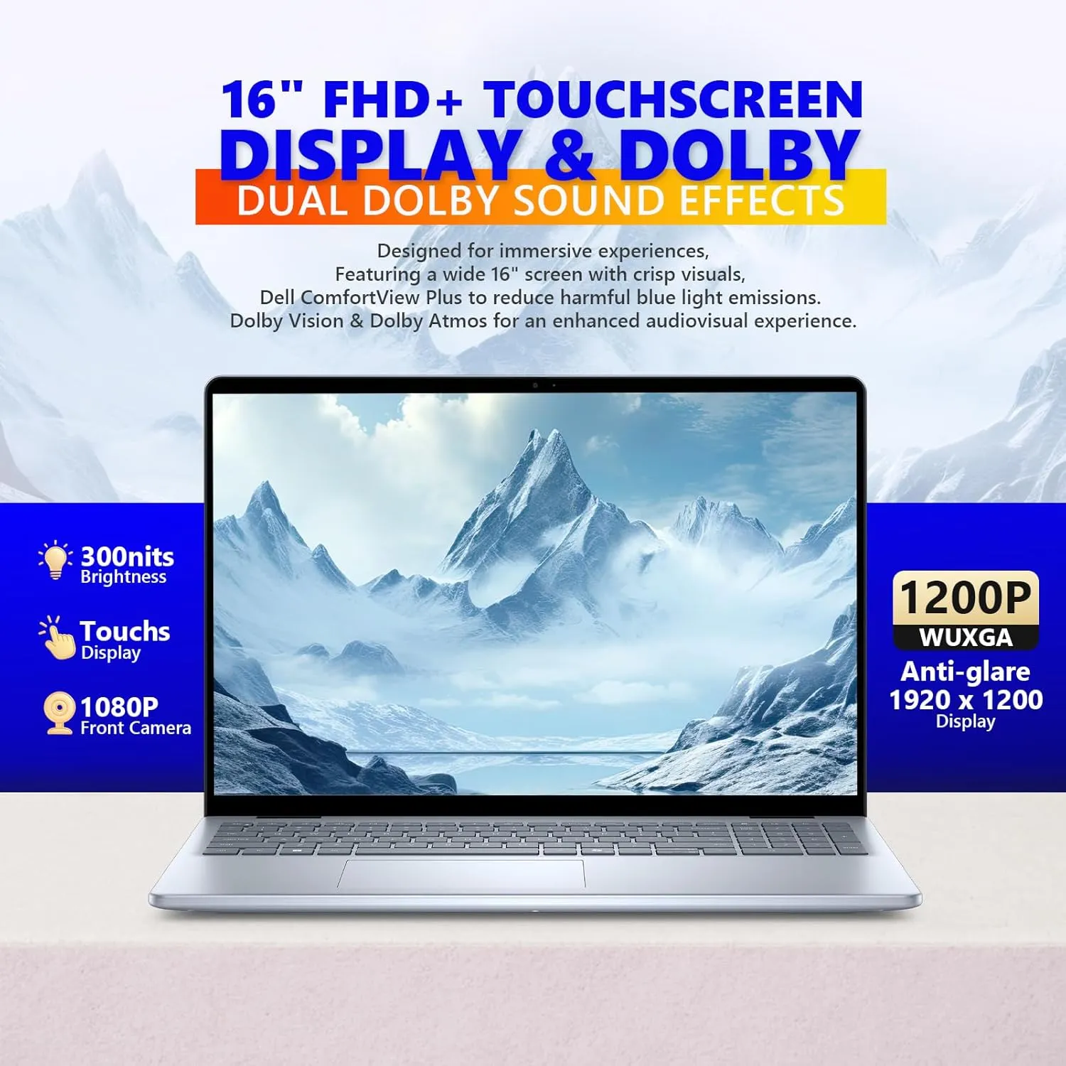Dell Inspiron-16 Touchscreen Business Laptop - w/Office 2024 Lifetime • 16-inch FHD  Display • AMD Ryzen 7-8840U • Backlit KB • Fingerprint • Win 11 Pro & External DVD Drive (64GB DDR5 RAM | 2TB SSD)