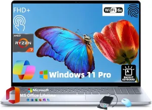 Dell Inspiron 16 Touchscreen Premium Laptop - 16" FHD Display, AMD Ryzen 7-8840U, Backlit Keyboard, Fingerprint Reader, w/DVD Drive, Win11 Pro, Lifetime MS Office (32GB RAM DDR5| 1TB SSD)