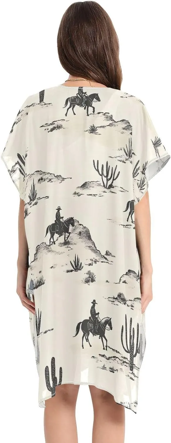 Desert Horseback Riding Women's Beach Cover up,Cardigan Swimsuit Kimono Casual Beach Swimwear-S