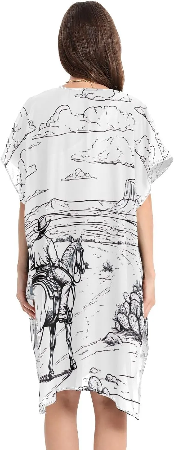 Desert Horseback Riding Women's Beach Cover up,Cardigan Swimsuit Kimono Casual Beach Swimwear-S