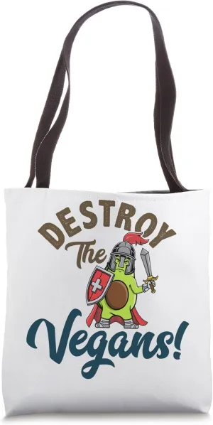 Destroy The Vegans, Funny Vegetarian, Fresh Avocado, Guac Tote Bag