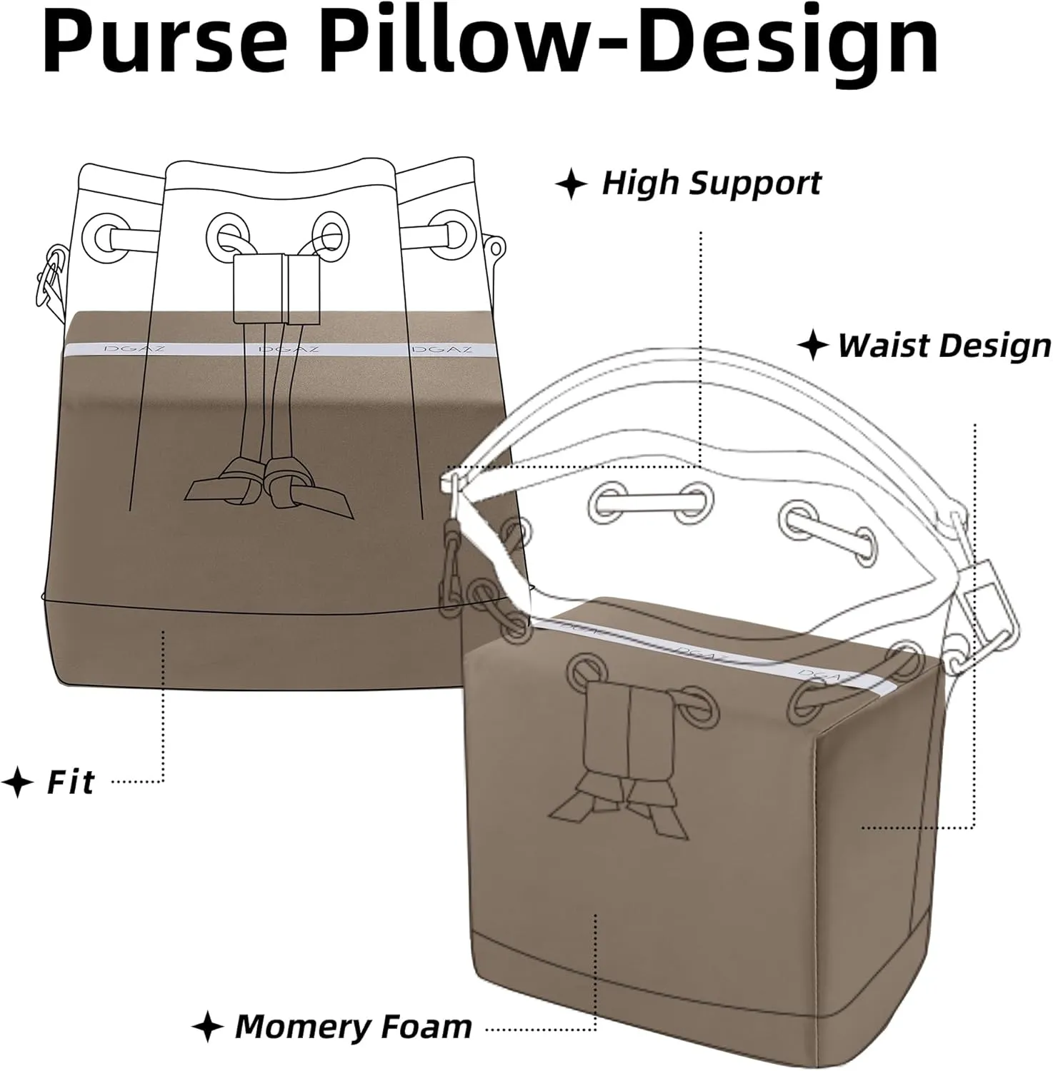 DGAZ Purse Pillow Insert for LV Nano Noe bags, Memory Foam, Silky Pillow Shaper for Luxury Handbags(Gris tourterelle,Nano Noe mini)