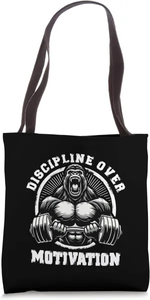 Discipline Over Motivation Weightlift Gym Quotes Gym Fitness Tote Bag