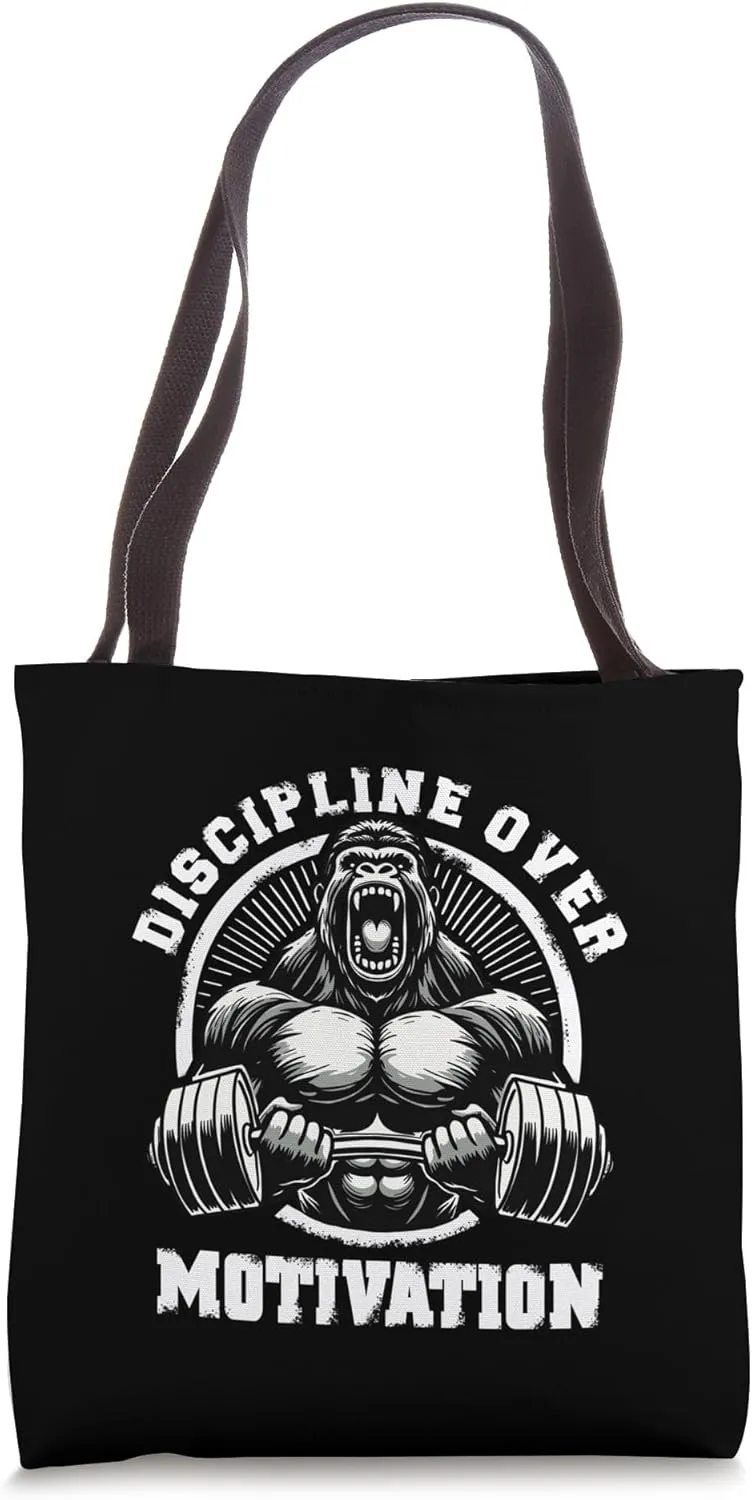 Discipline Over Motivation Weightlift Gym Quotes Gym Fitness Tote Bag