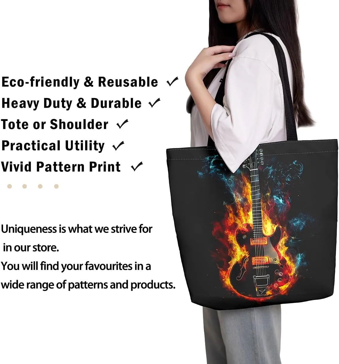 DJ Controller Canvas Tote Bag Black and White Foldable Beach Bag,Disc Pop Music Hip Hop Rock Musical Theme