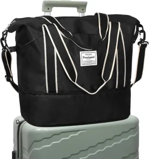DMLuna Travel Duffel Bag, Tote Sports Gym Bag, Shoulder Overnight Weekender Bag for Women & Men, Hospital bag, Expandable Duffel Bag with Trolley Sleeve/Wet Pocket