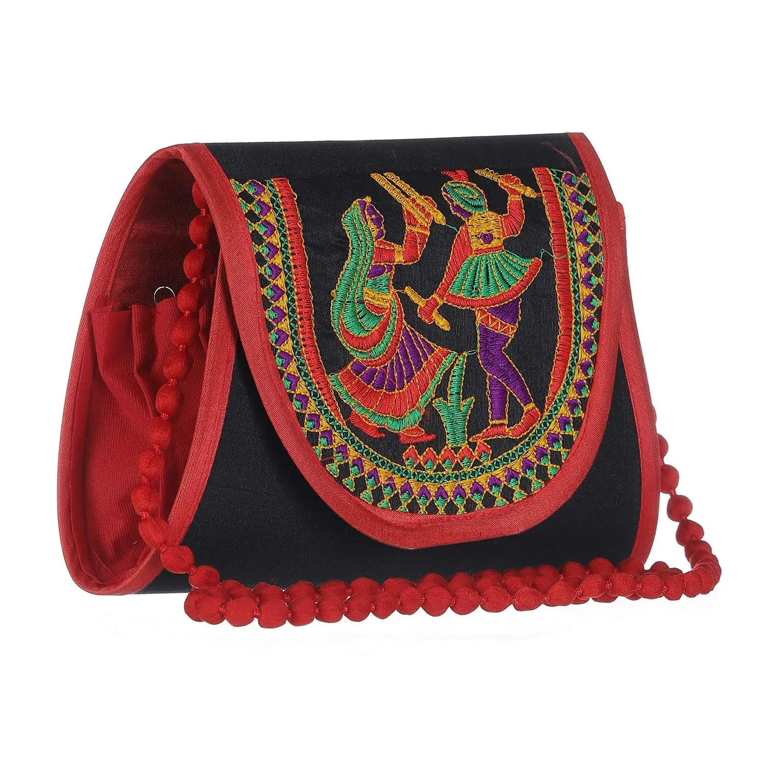 DMS RETAIL Traditional Kutchi Rajasthani Sling Bag Clutch Bag Embroiderey Sling Bag For Women And Girls Black Multicolored