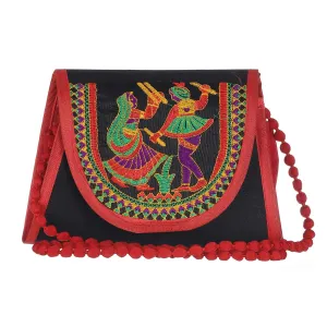 DMS RETAIL Traditional Kutchi Rajasthani Sling Bag Clutch Bag Embroiderey Sling Bag For Women And Girls Black Multicolored