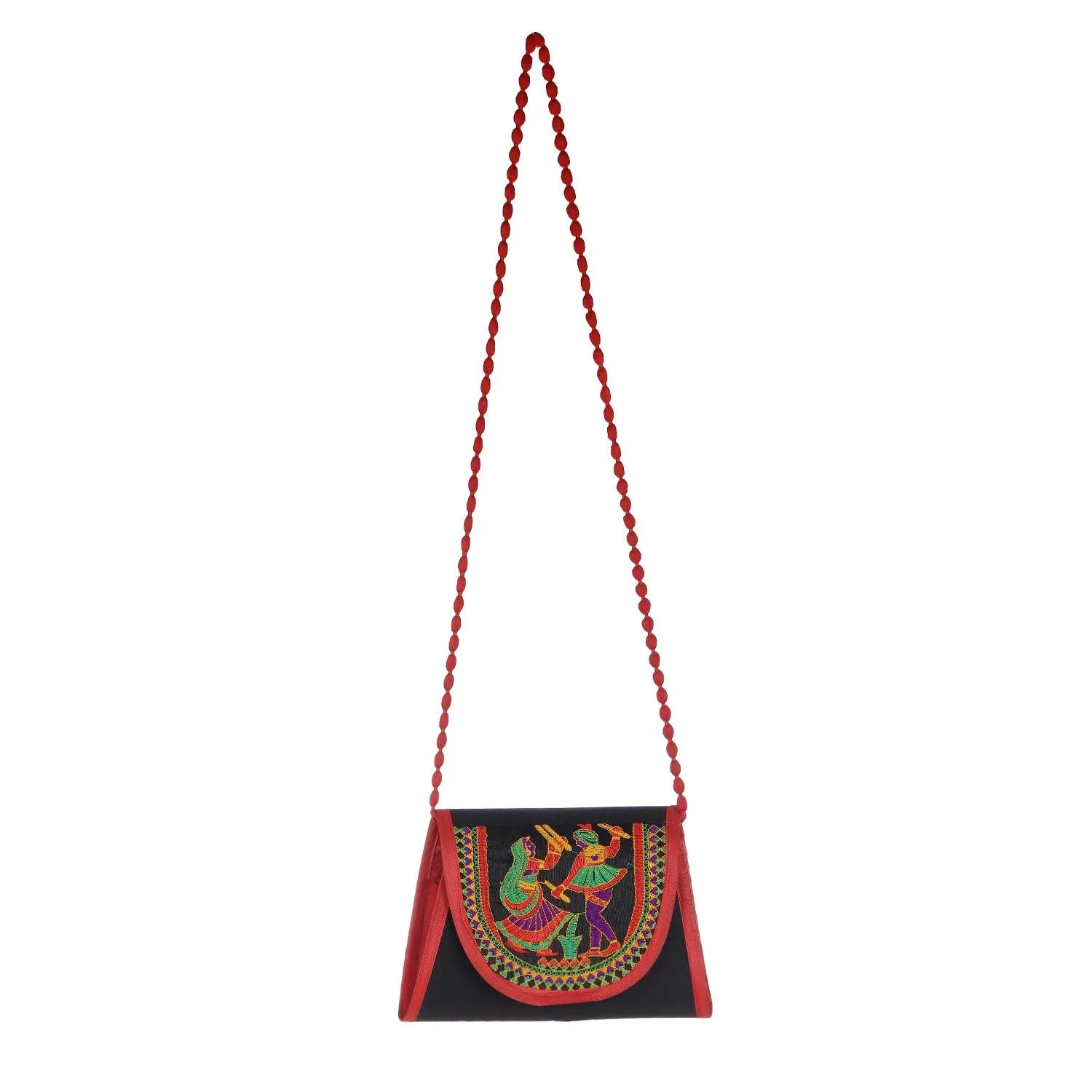 DMS RETAIL Traditional Kutchi Rajasthani Sling Bag Clutch Bag Embroiderey Sling Bag For Women And Girls Black Multicolored