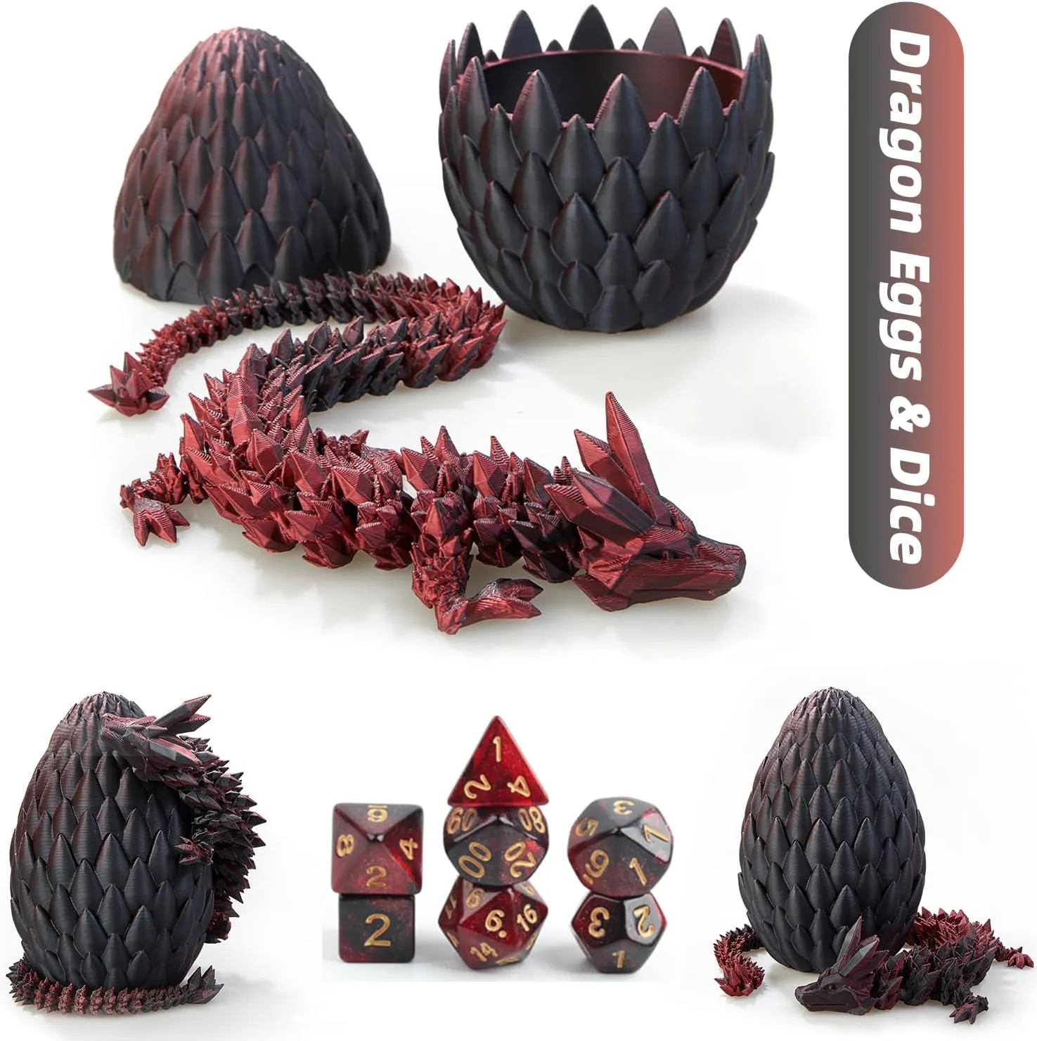 DND Dice Set (7 Pieces) and 3D Printed Dragon Egg, Fidget Toys, Surprise Egg and Polyhedral Dice Set With Gift Box, Playing Game for RPG DND MTG