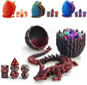 DND Dice Set (7 Pieces) and 3D Printed Dragon Egg, Fidget Toys, Surprise Egg and Polyhedral Dice Set With Gift Box, Playing Game for RPG DND MTG