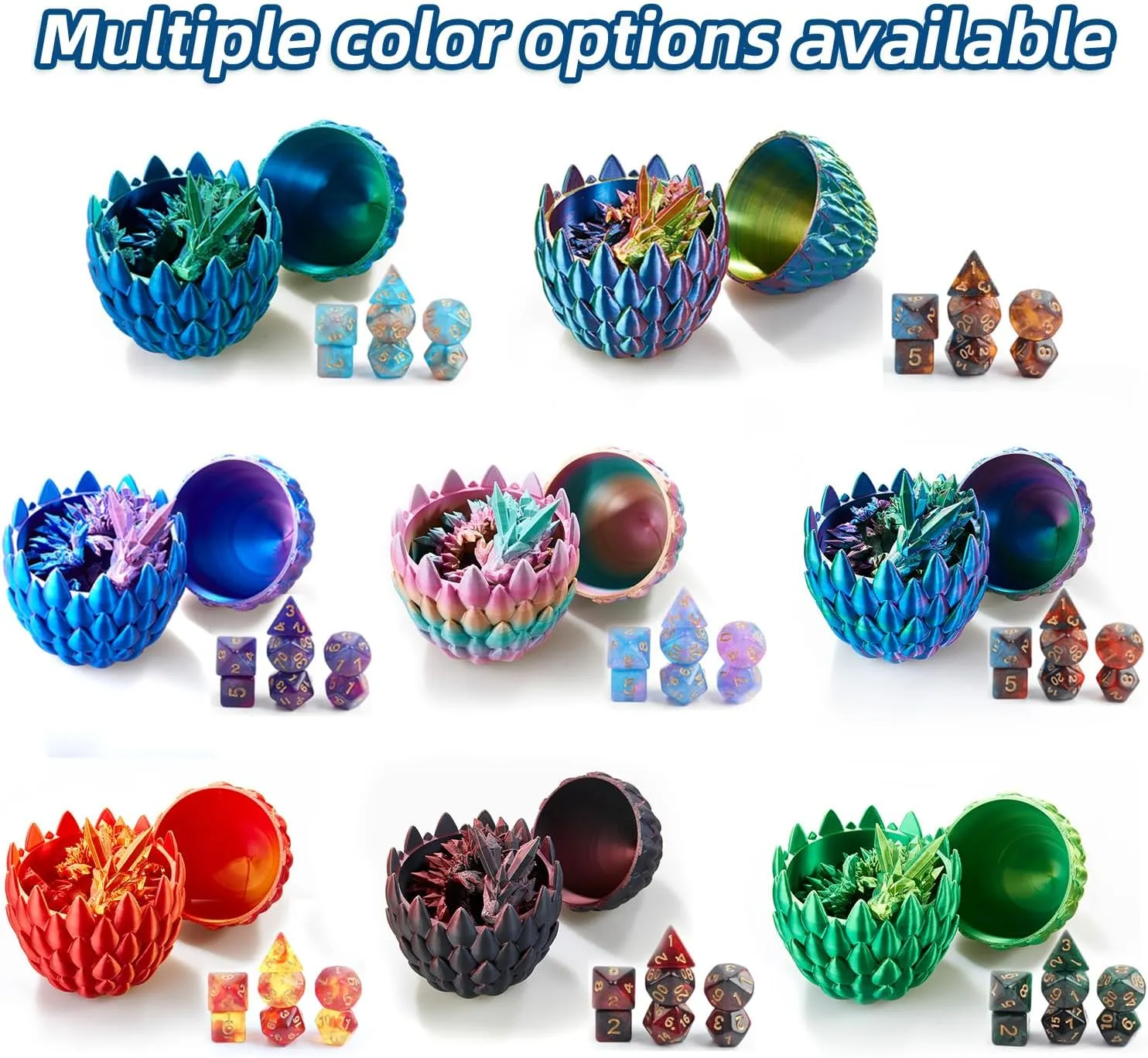 DND Dice Set (7 Pieces) and 3D Printed Dragon Egg, Fidget Toys, Surprise Egg and Polyhedral Dice Set With Gift Box, Playing Game for RPG DND MTG