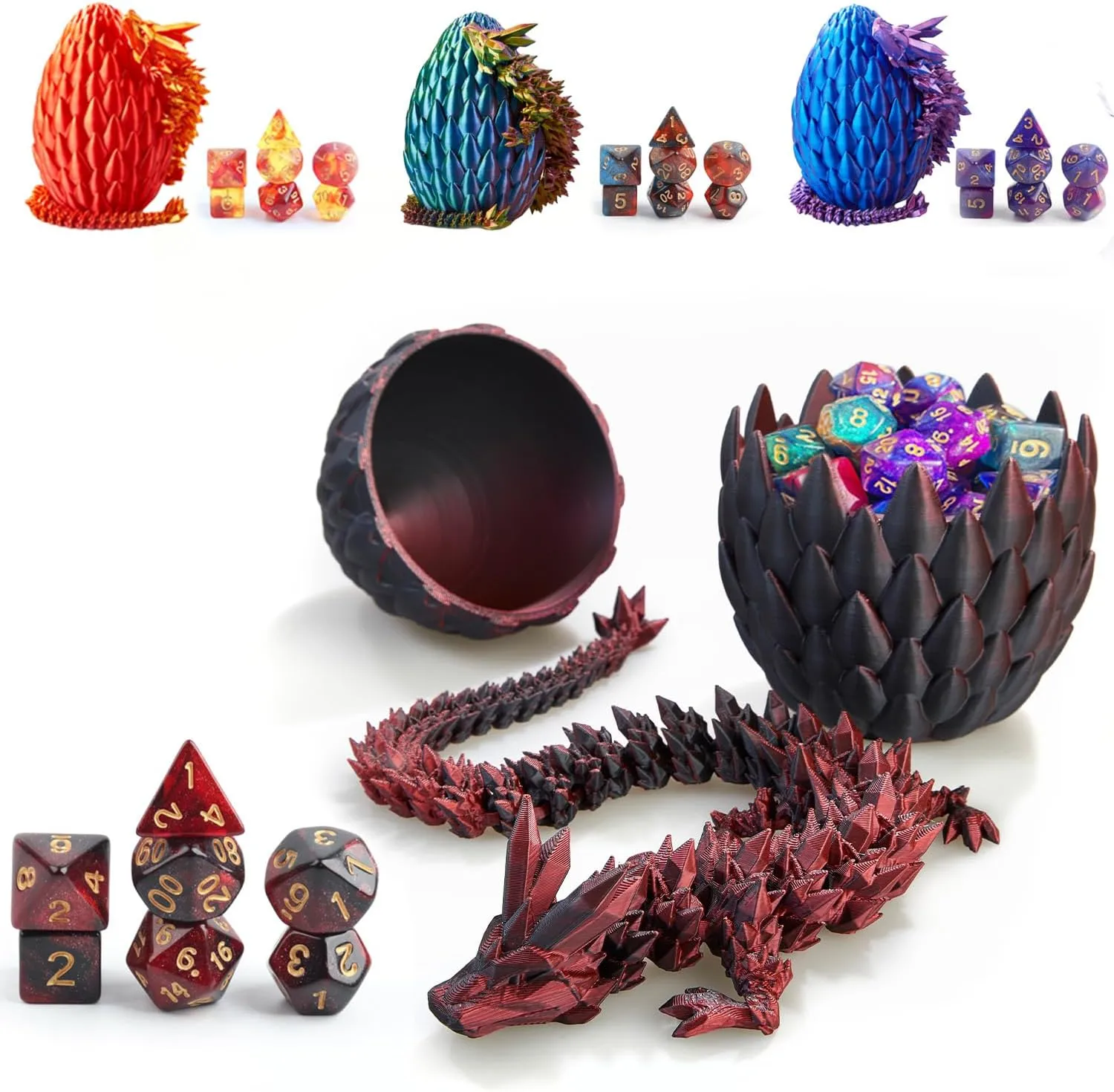 DND Dice Set (7 Pieces) and 3D Printed Dragon Egg, Fidget Toys, Surprise Egg and Polyhedral Dice Set With Gift Box, Playing Game for RPG DND MTG