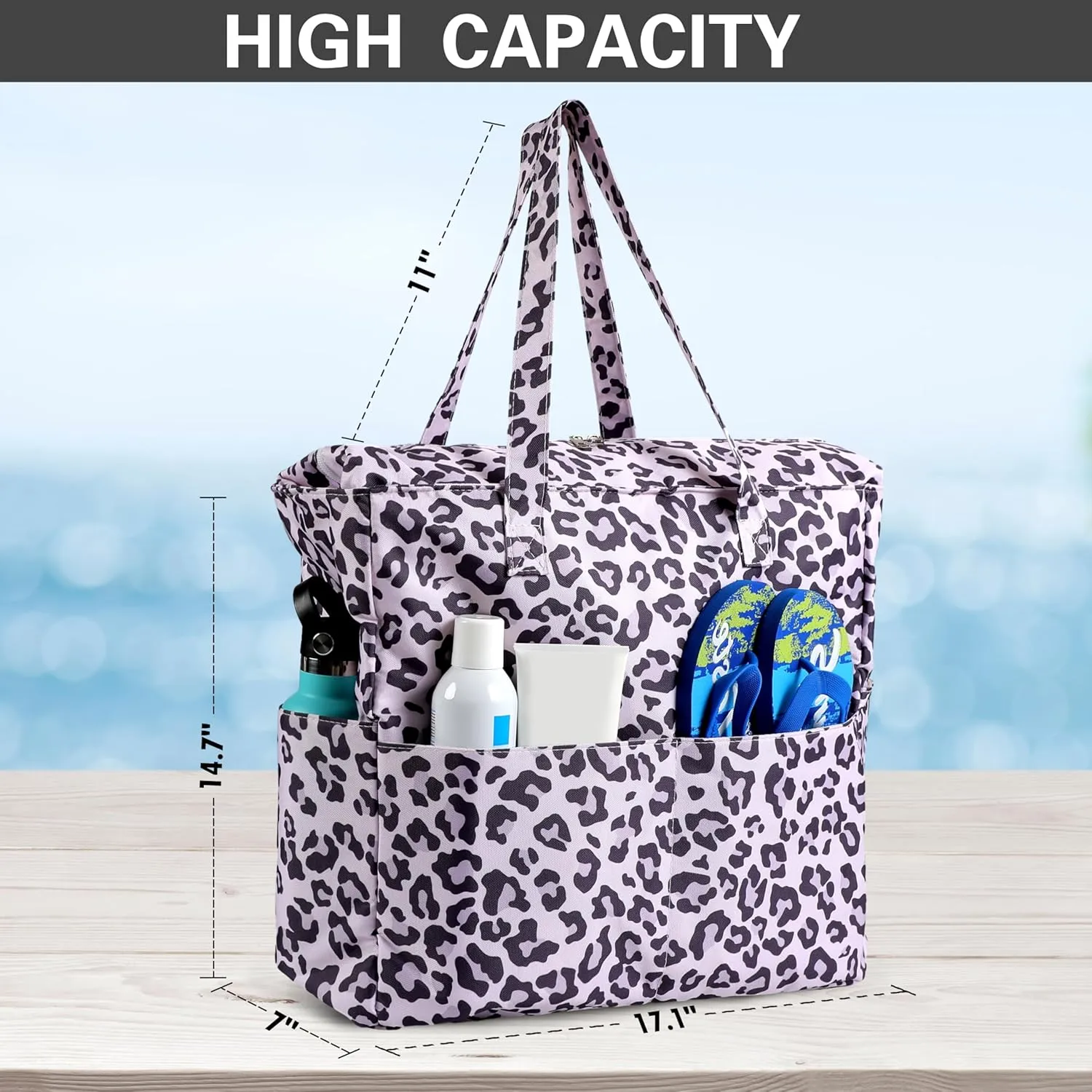 DOFOWORK Beach Bags for Women - Large Beach Bag Tote with Wet Pocket, Waterproof Sandproof with Zipper