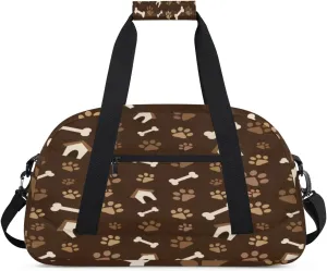 Dog Paw Print Gym Duffel Bag for Men Women Brown House Sports Tote Bag with Adjustable Shoulder Strap for Dance Gymnastics Traveling Outdoor Camping Overnight Stay