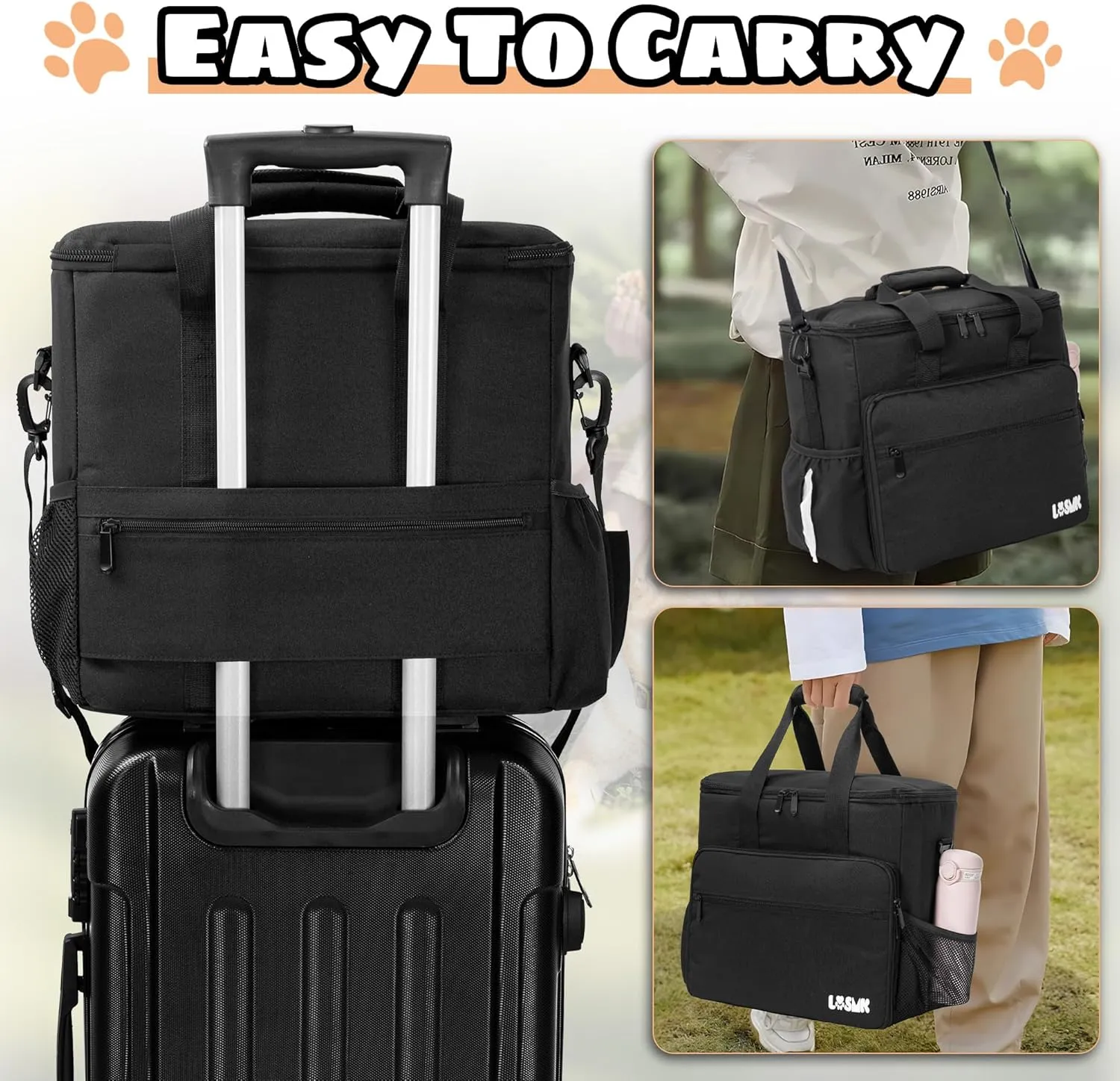 Dog Travel Bag, Airline Approved Tote Organizer, Travel Dog Backpack with Multi-Function Pockets for Dog Stuff & Pet Supplies Travel Essentials，Black with Bowl(BLUE&ORANGE)