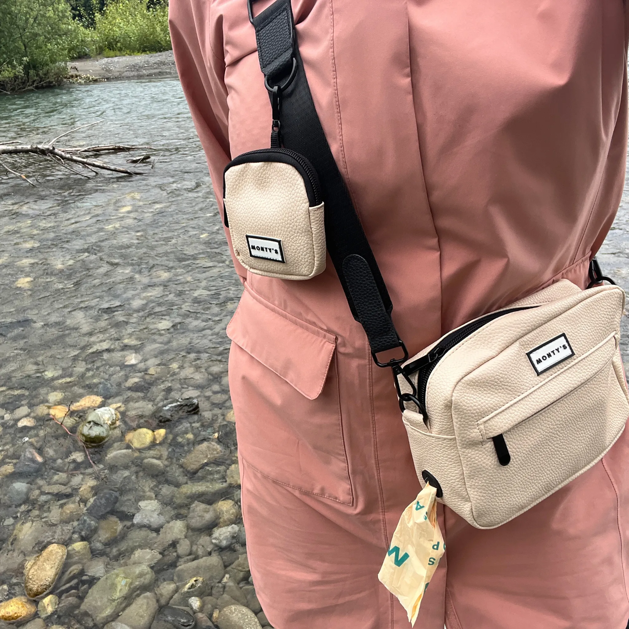 Dog Walking Crossbody Bag with Treat Pouch and Poop Bag Dispenser