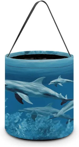 Dolphins Blue Halloween Tote Candy Bag Candy Basket Candy Bucket Gift Bag for Halloween Party