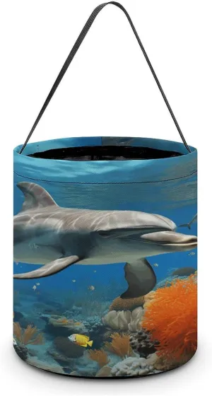 Dolphins Blue Halloween Tote Candy Bag Candy Basket Candy Bucket Gift Bag for Halloween Party