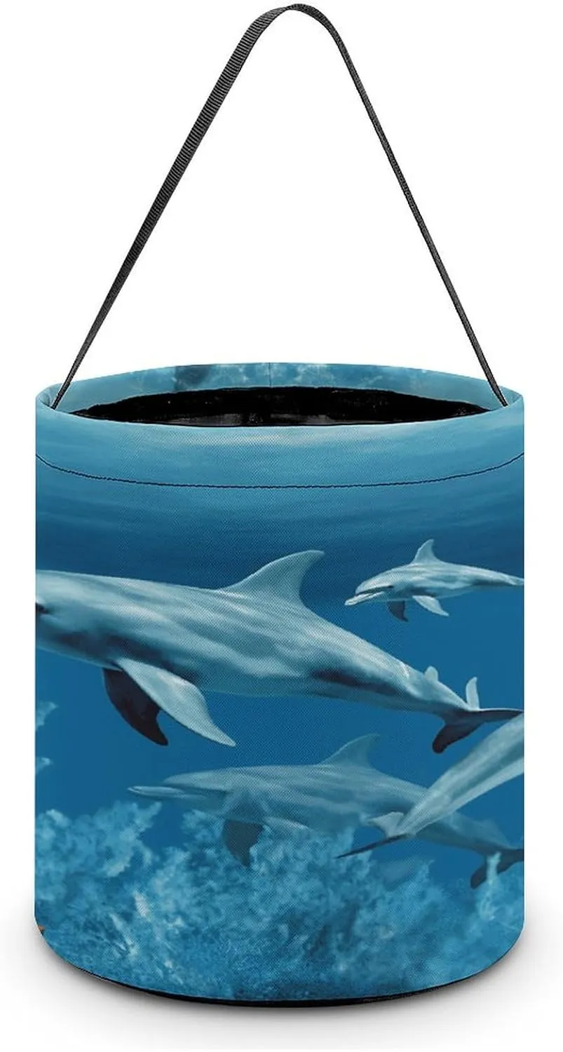 Dolphins Blue Halloween Tote Candy Bag Candy Basket Candy Bucket Gift Bag for Halloween Party
