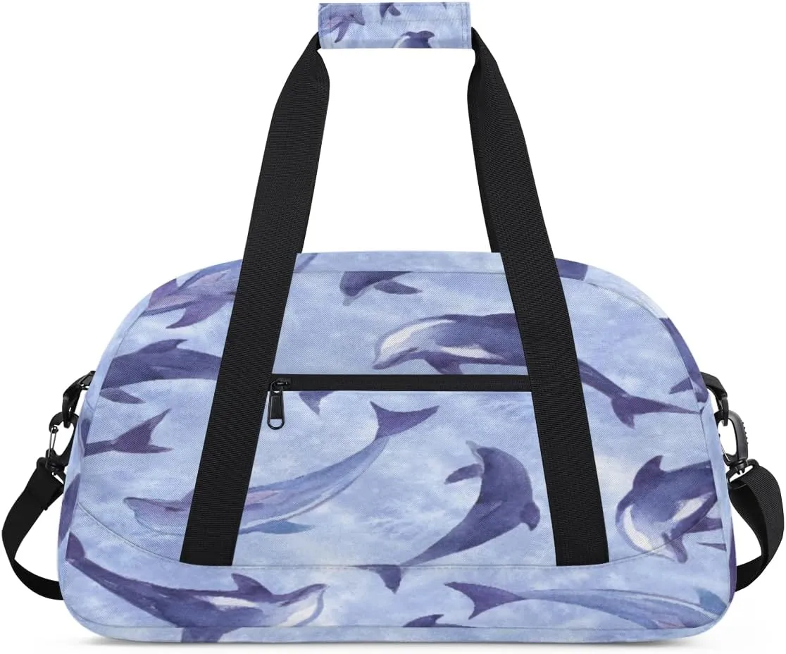 Dolphins Gym Duffel Bag for Men Women Ink Painting Sports Tote Bag with Adjustable Shoulder Strap for Dance Gymnastics Traveling Outdoor Camping Overnight Stay