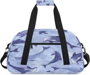 Dolphins Gym Duffel Bag for Men Women Ink Painting Sports Tote Bag with Adjustable Shoulder Strap for Dance Gymnastics Traveling Outdoor Camping Overnight Stay