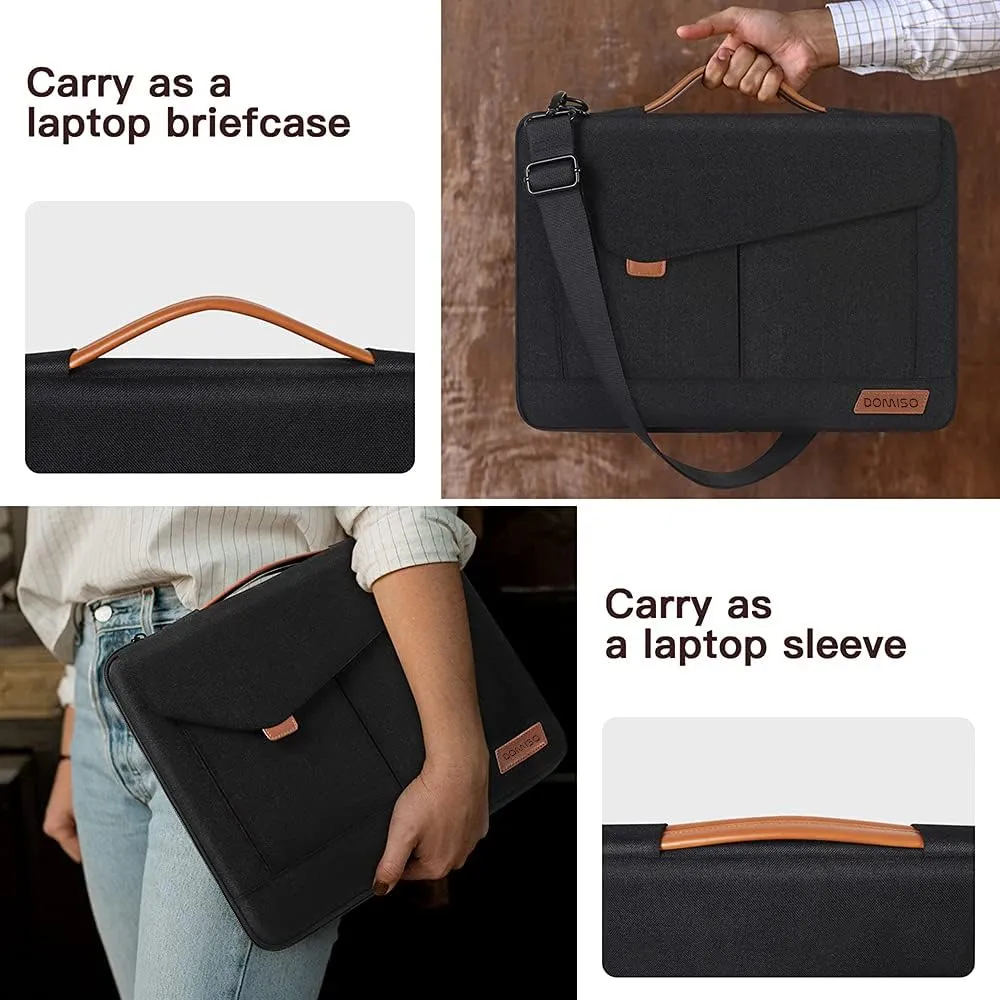 DOMISO 13 Inch Laptop Sleeve Bag Water Resistant Business Briefcase Carrying Shoulder Bag for Acer Aspire/Swift, ASUS Vivobook/Zenbook 14, Black