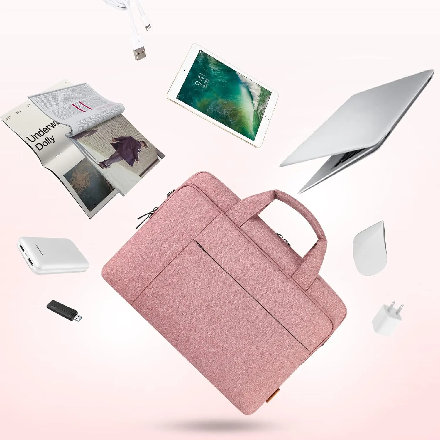DOMISO 15.6 inch Laptop Bag Business Briefcase Water-resistant Notebook Messenger Shoulder Bag for 15.6" ASUS ZenBook Chromebook 15/HP Pavilion 15 Envy 15/Lenovo Ideapad ThinkPad/Dell Inspiron,Pink