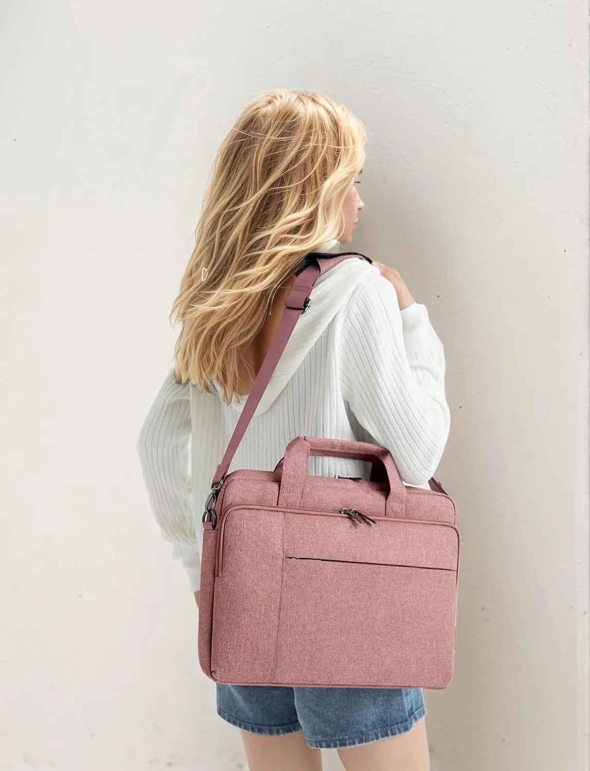 DOMISO 15.6 inch Laptop Bag Business Briefcase Water-resistant Notebook Messenger Shoulder Bag for 15.6" ASUS ZenBook Chromebook 15/HP Pavilion 15 Envy 15/Lenovo Ideapad ThinkPad/Dell Inspiron,Pink