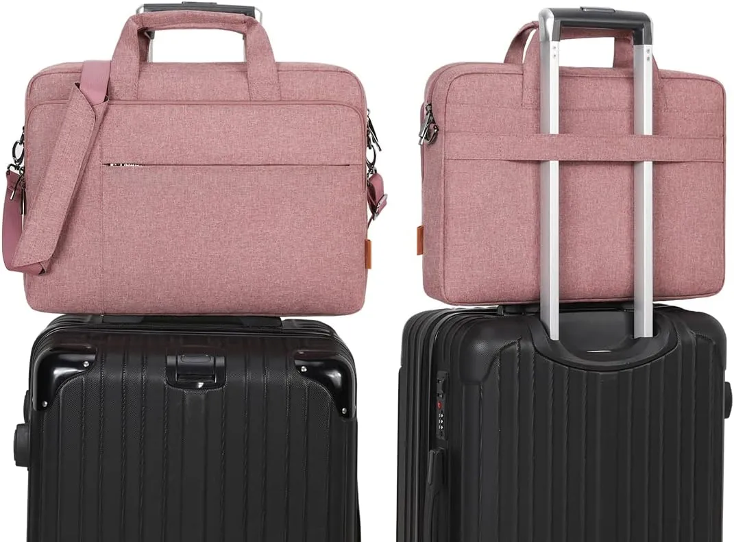 DOMISO 15.6 inch Laptop Bag Business Briefcase Water-resistant Notebook Messenger Shoulder Bag for 15.6" ASUS ZenBook Chromebook 15/HP Pavilion 15 Envy 15/Lenovo Ideapad ThinkPad/Dell Inspiron,Pink