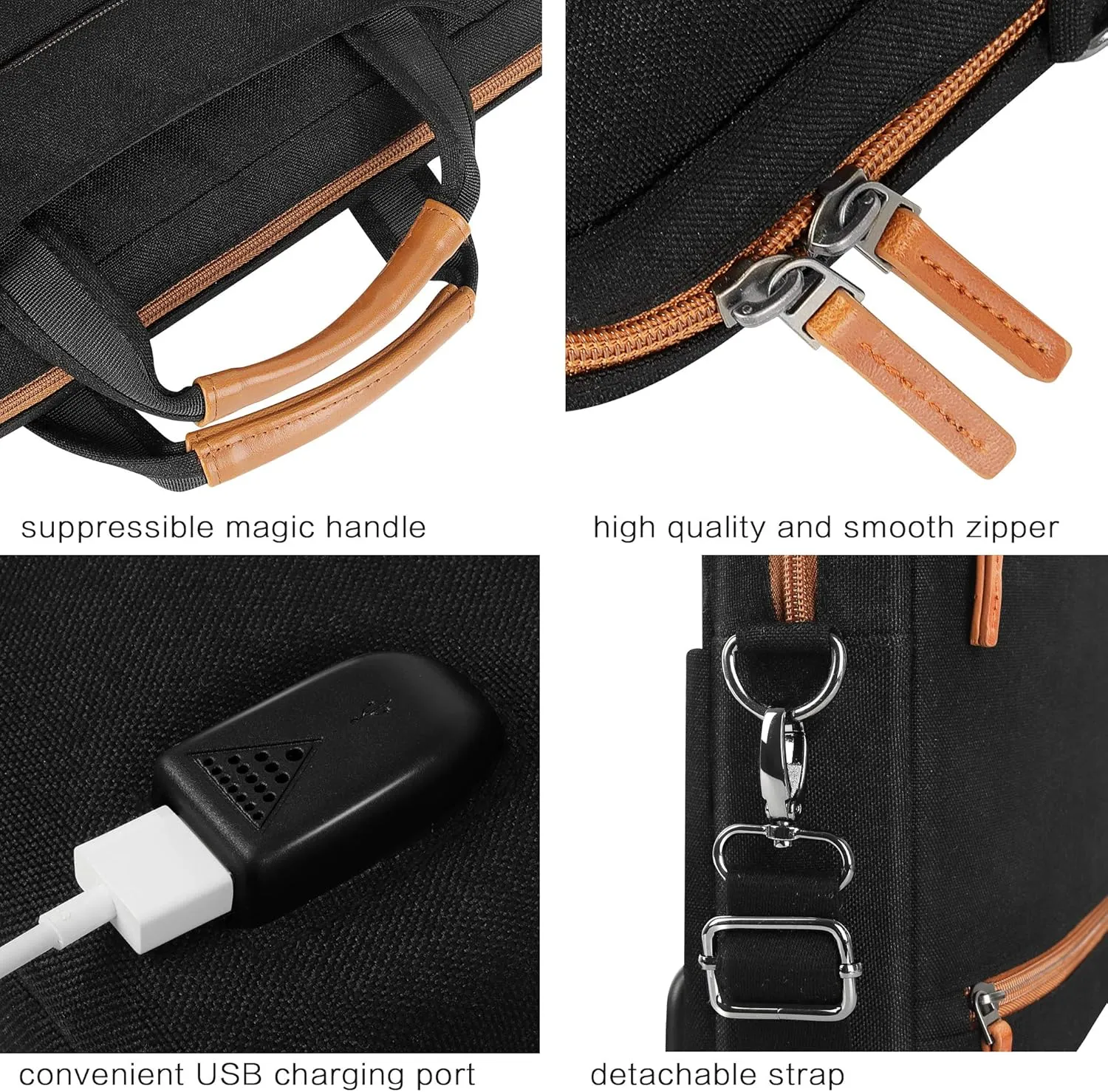 DOMISO 17 Inch Thickened Multi-Functional Laptop Sleeve Business Briefcase Messenger Bag with USB Charging Port Compatible for 17-17.3" Notebook/Dell/Acer/HP/MSI, Black&Brown